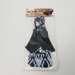 Scunci Button Hairband Set Blue Abstract Print  & Black Mask 2pc Smaller Size